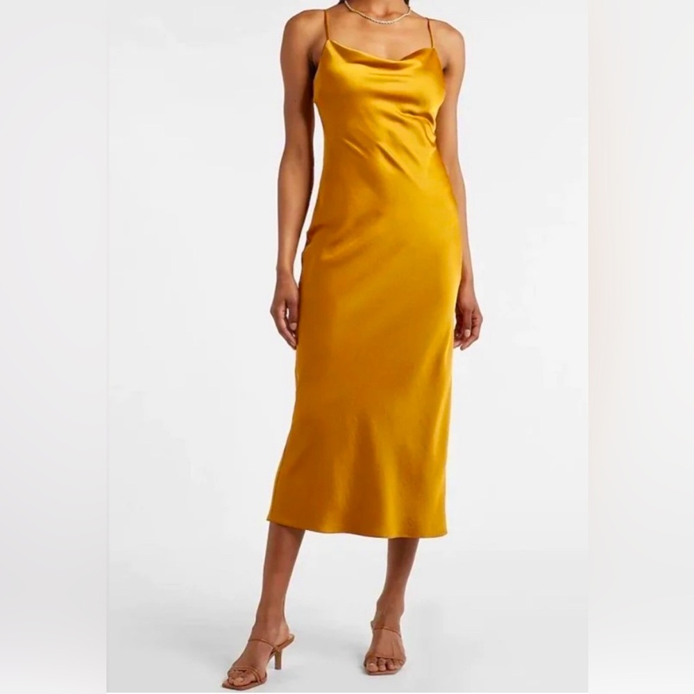 Express satin cowl neck midi slip dress (6P)